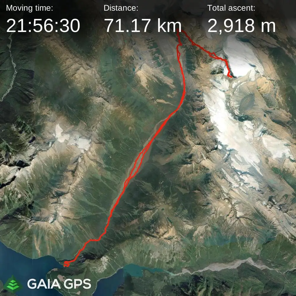 GPS satellite map of the self propelled route for Tsar Mountain involving 71.17 kilometers in distance and 2918 meters in elevation gain.