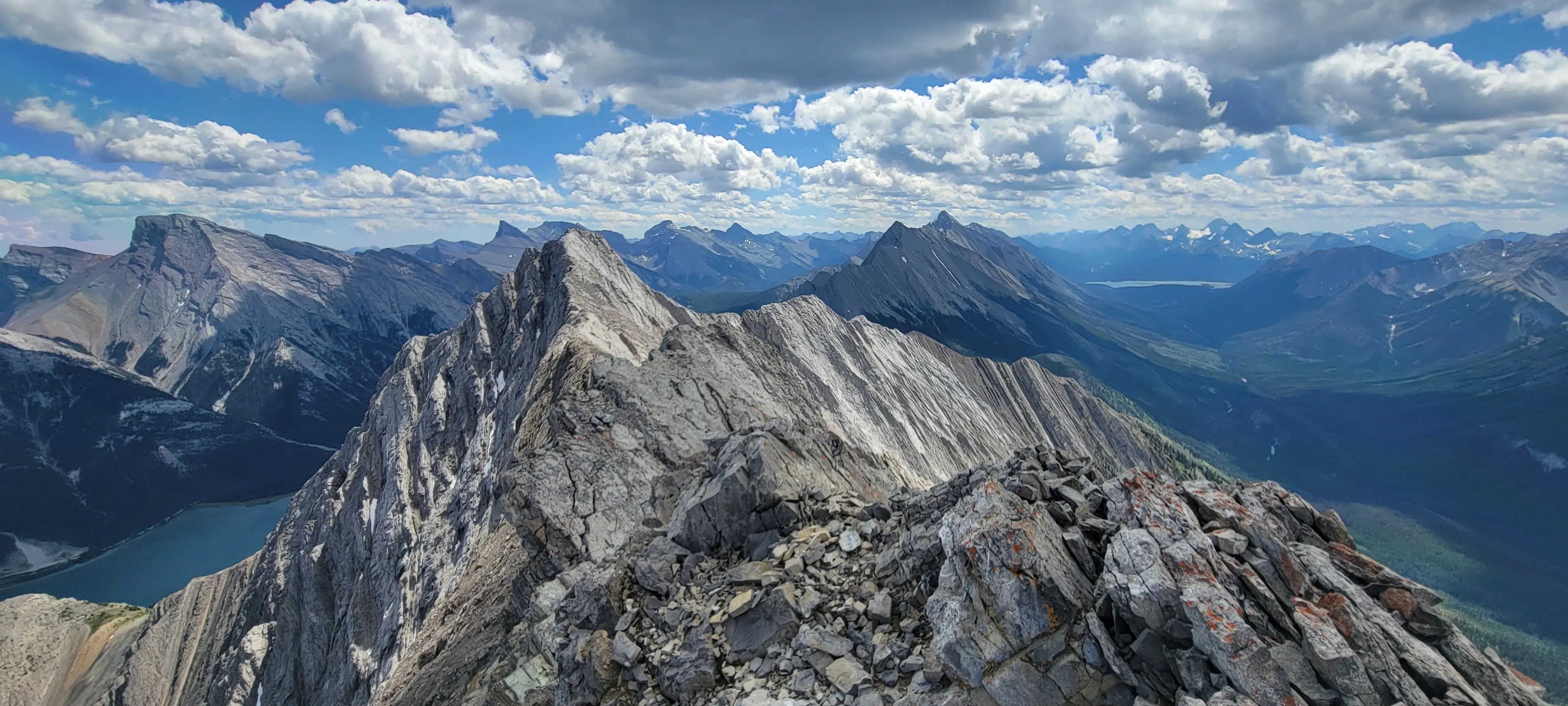 The view looking southwest from just past the first high point along the Goatview massif with views of Kananaskis Country stretching far into the distance.