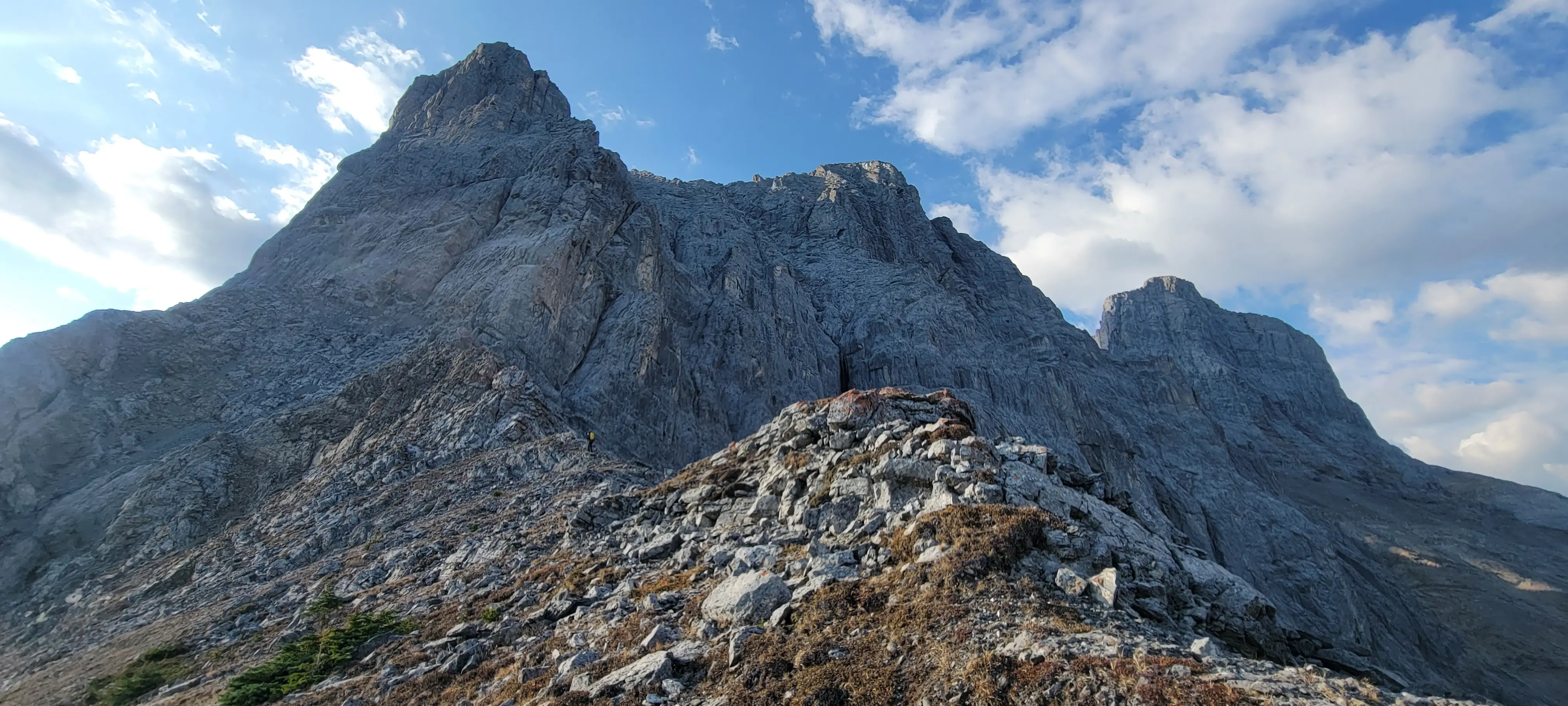 A view looking up at Little Sister from near the end of the approach before starting the climb