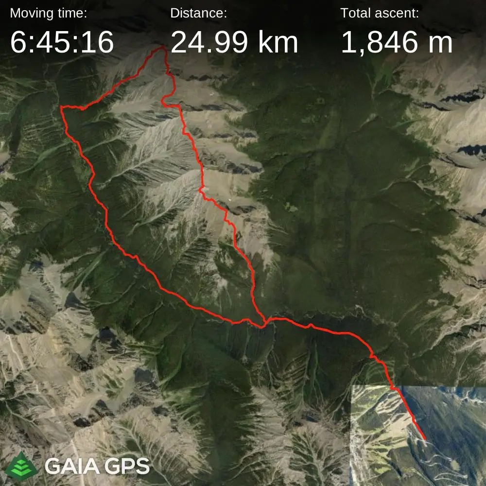 GPS satellite map of the Brewster Traverse route involving 24.99 kilometers of distance and 1846 meters of elevation gain.