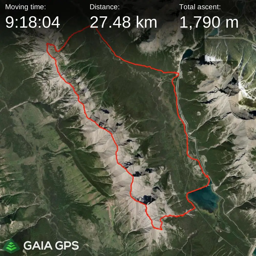 GPS satellite map of the Goatview Traverse route involving 27.48 kilometers of distance and 1790 meters of elevation gain.